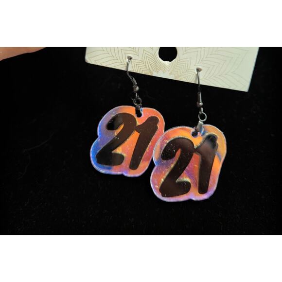 21st Birthday Holographic Shiny Flash Dangle Earrings Gift - Picture 1 of 5